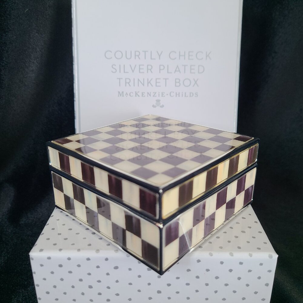 Mackenzie-Childs Courtly Check Silver Plated Trinket Box - NEW IN BOX! - Picture 3 of 13